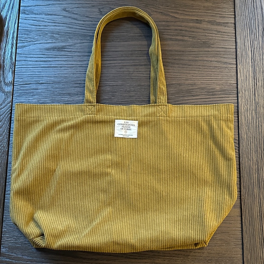 Sézane Tote Bag - velvet/corduroy feel - khaki/olive/mustard color